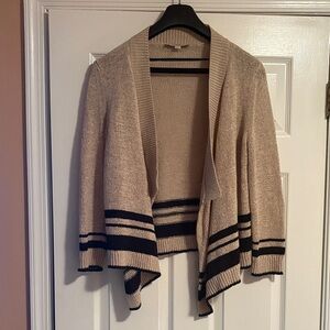 LOFT Beige and Black Open-Front Cardigan